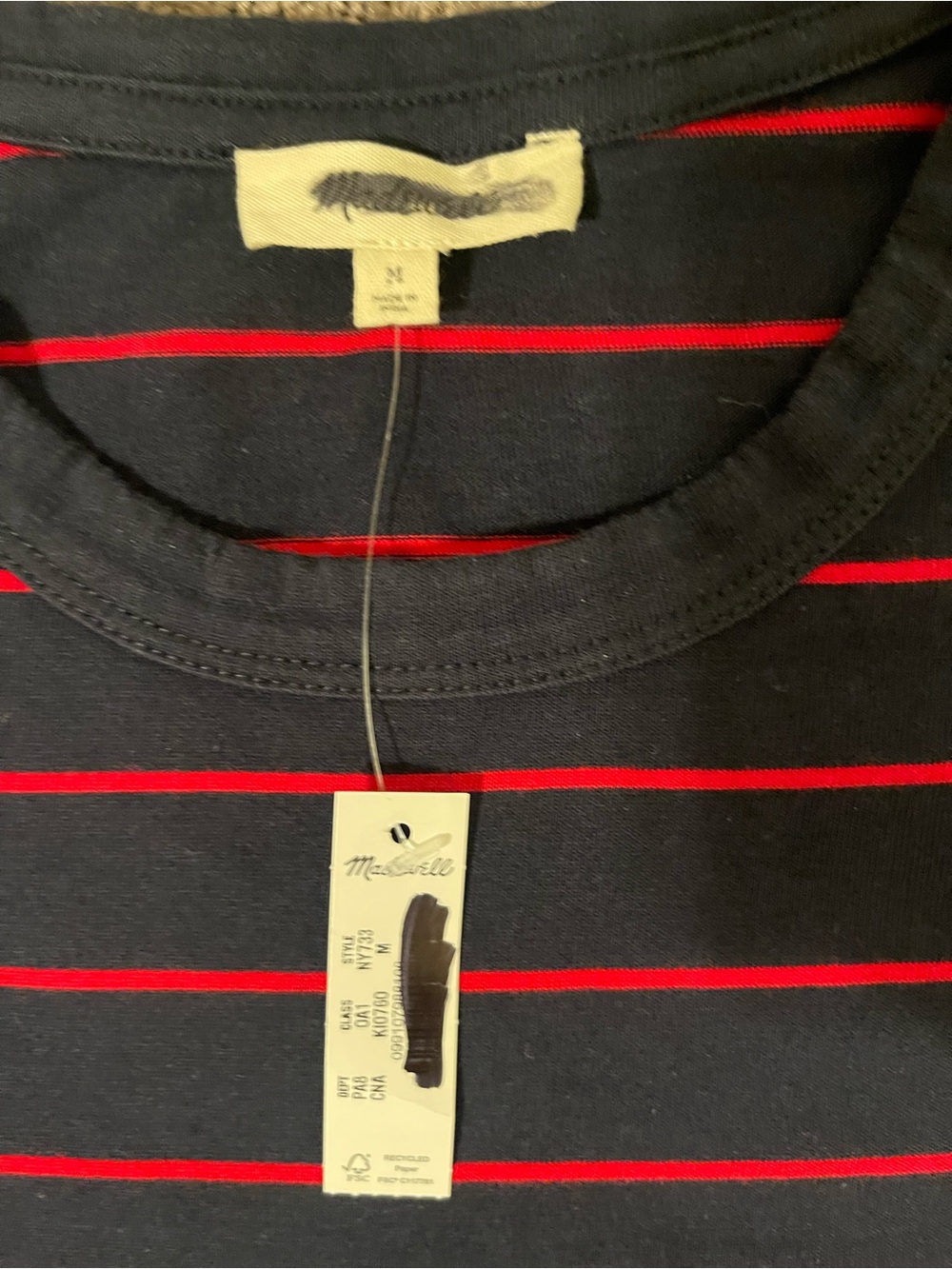 Madewell Navy Tee with Red Stripes - Picture 5 of 7